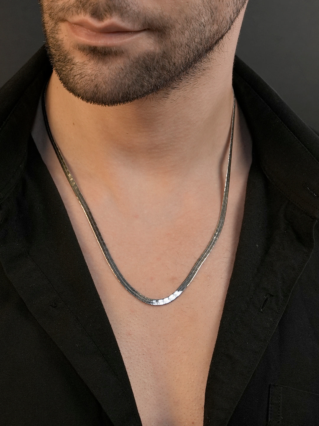 Rhodium plated Herringbone Anti-Tarnish Waterproof Chain