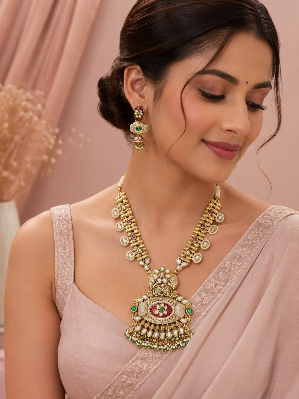 Aanura Antique Rani Haar with Kundan & Pearl Pendant