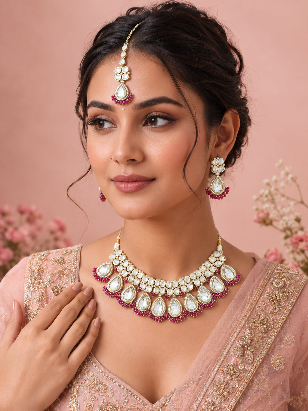 Aanura Polki Kundan Bridal Choker Set with Earrings
