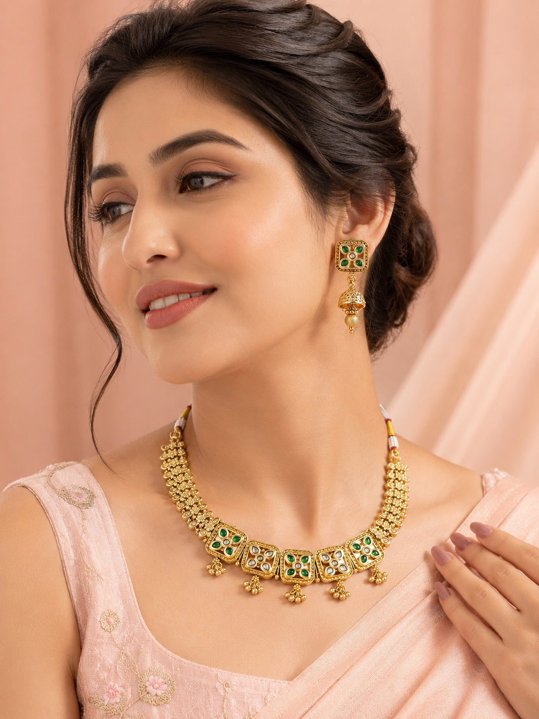 Aanura Antique Square Panel Choker Set with Earrings