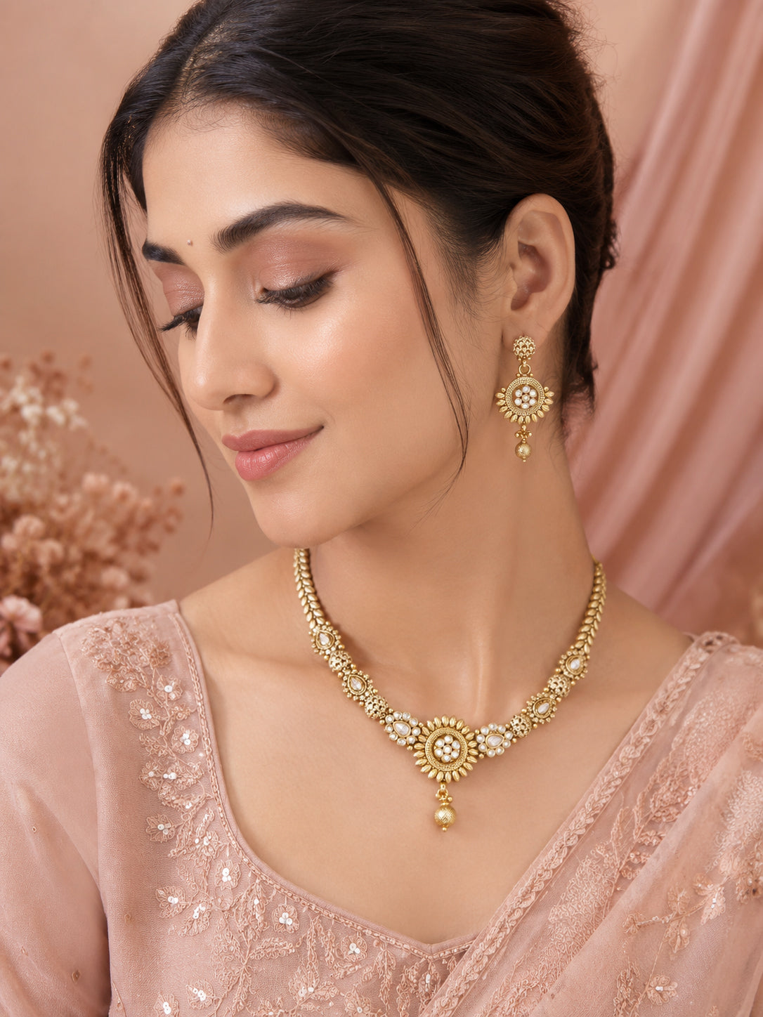 Aanura Gold Plated Sunburst Necklace Set