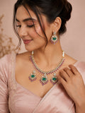 Aanura Royal Green Kundan Bridal Necklace with Earrings