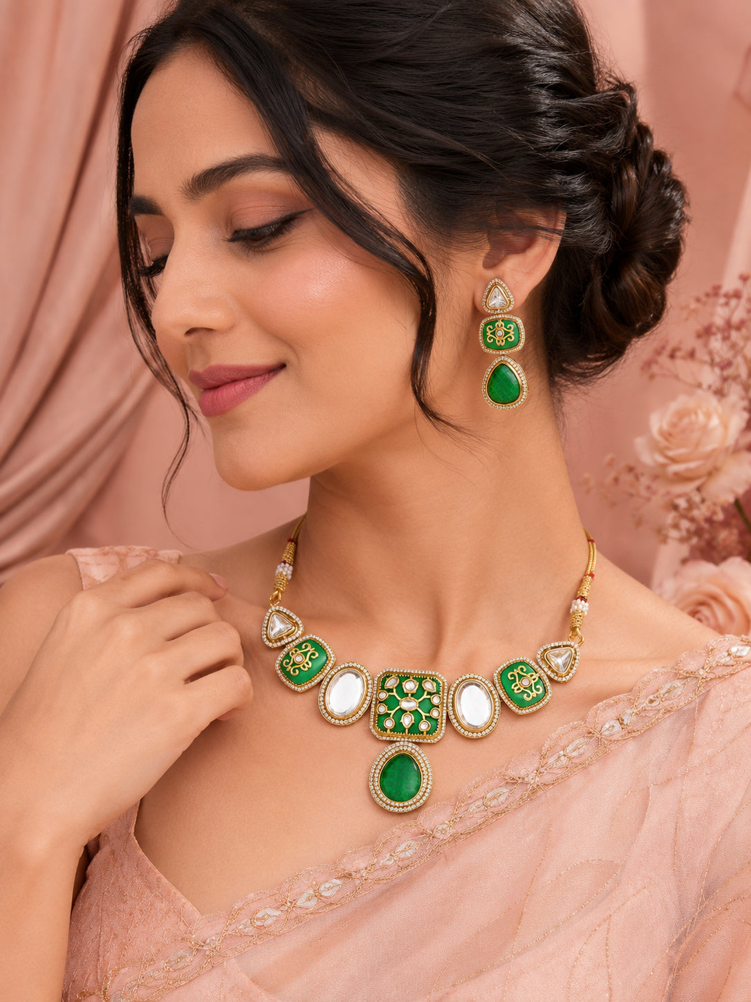 Aanura Kundan Choker Necklace with Teardrop Pendant