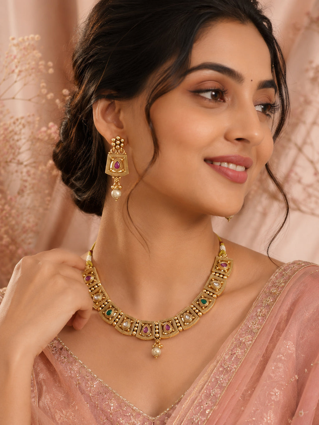 Aanura Gold Plated Heritage Panel Necklace Set