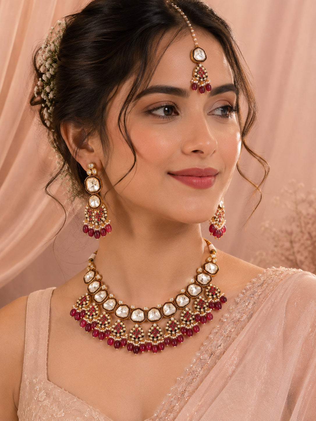 Aanura Gold Traditional Necklace Set With Earrings