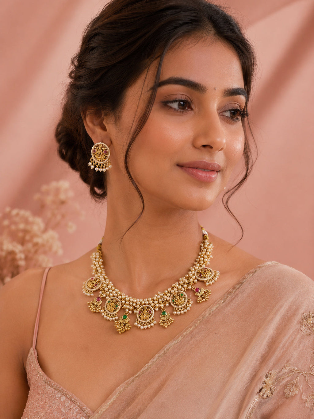 Aanura Traditional Necklace Set in Gold-Plated Finish