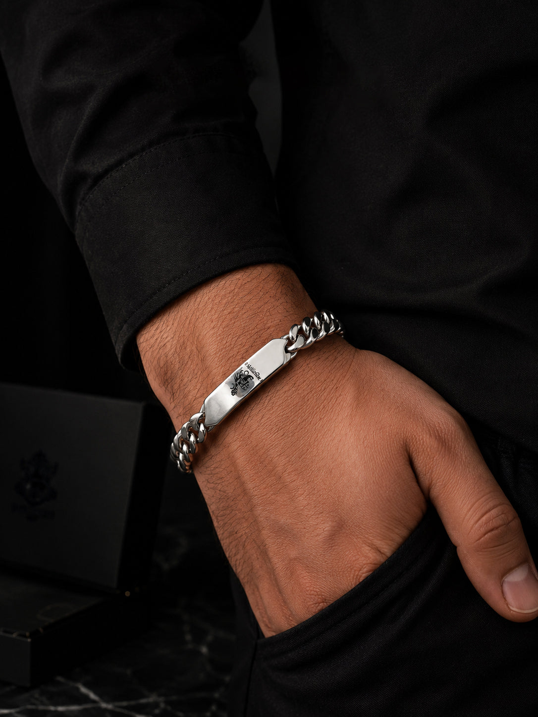 Rhodium Plating Anti Tarnish waterproof ID Plate Band