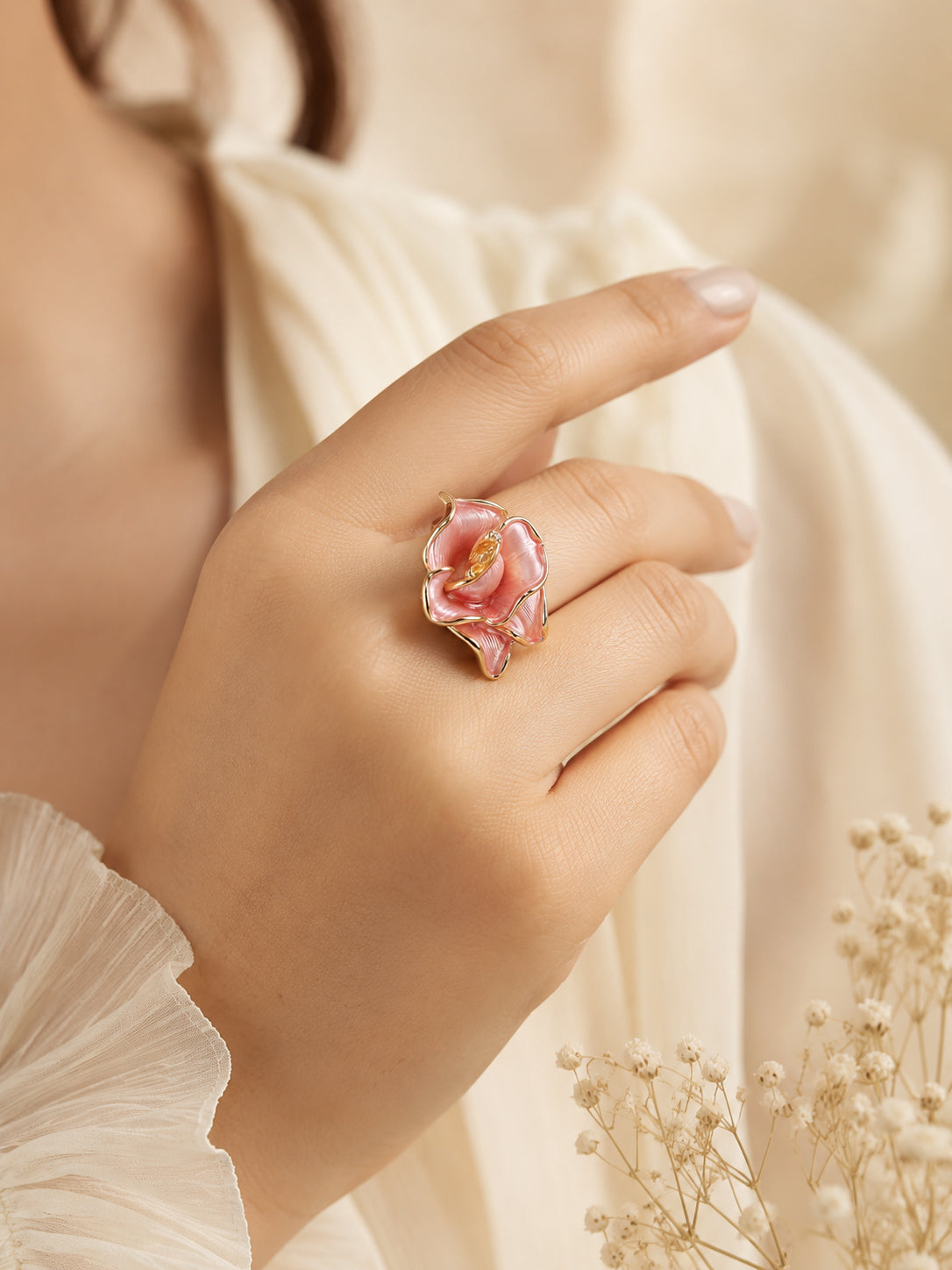 18K Gold Plated Pearl Bow Anti-Tarnish Waterproof Ring