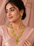 Aanura Antique Long Necklace with Ruby Pendant & Pearls
