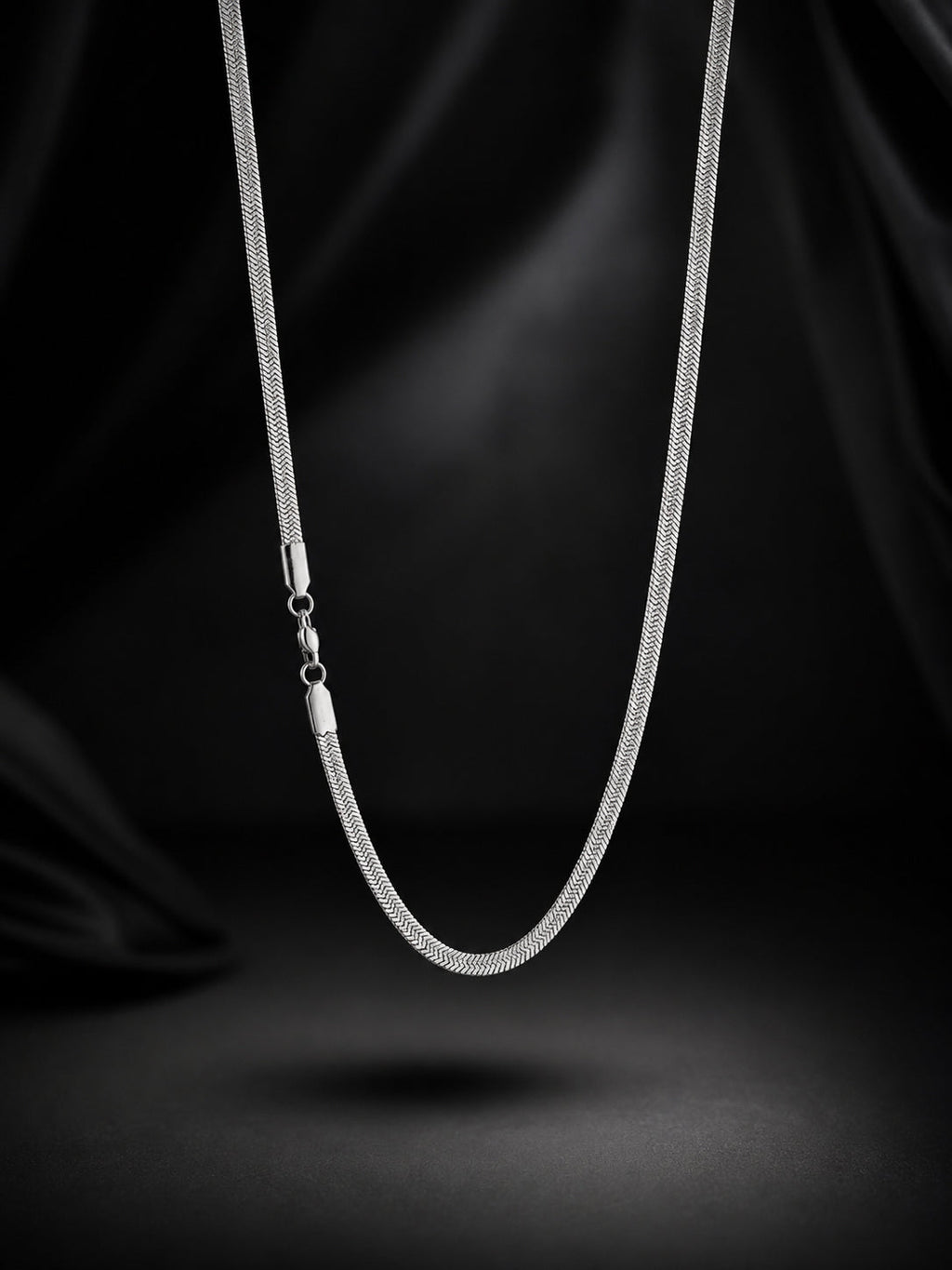 Rhodium plated Herringbone Anti-Tarnish Waterproof Chain