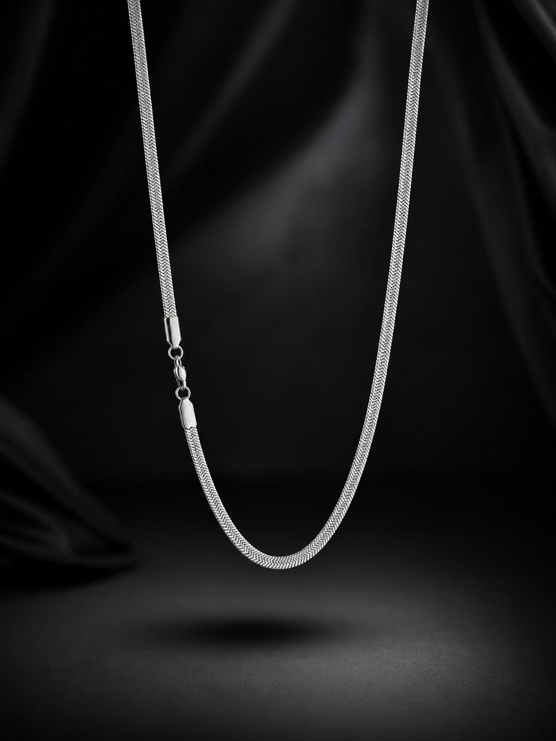 Rhodium plated Herringbone Anti-Tarnish Waterproof Chain