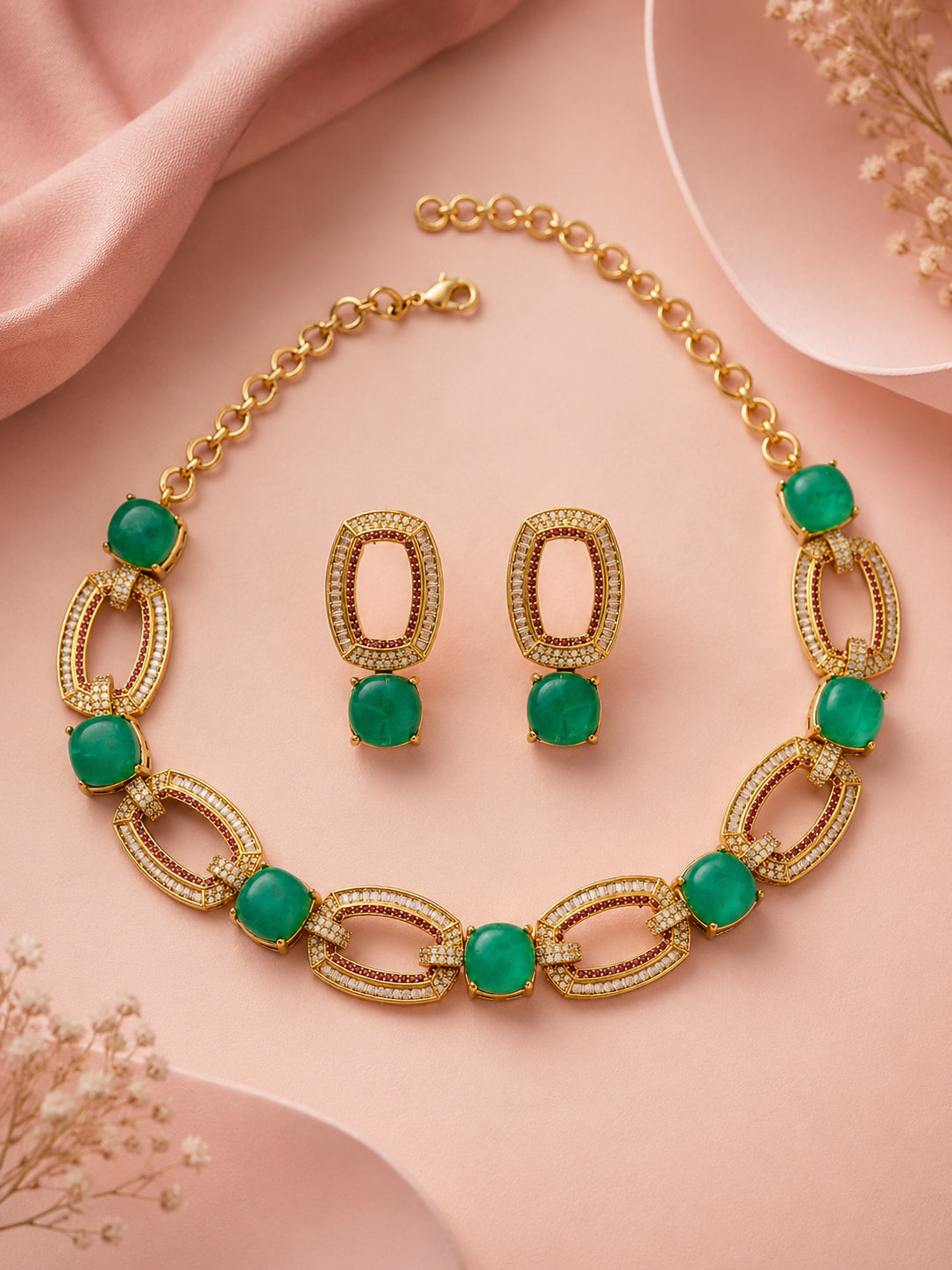 Aanura Gold-Plated Purple Stone Necklace Set