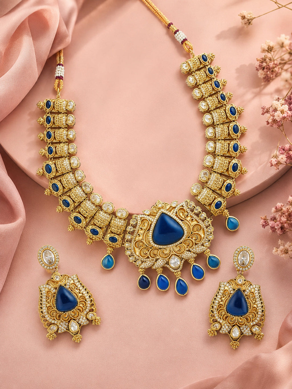 Aanura Antique Bridal Necklace with Ruby Red Stones