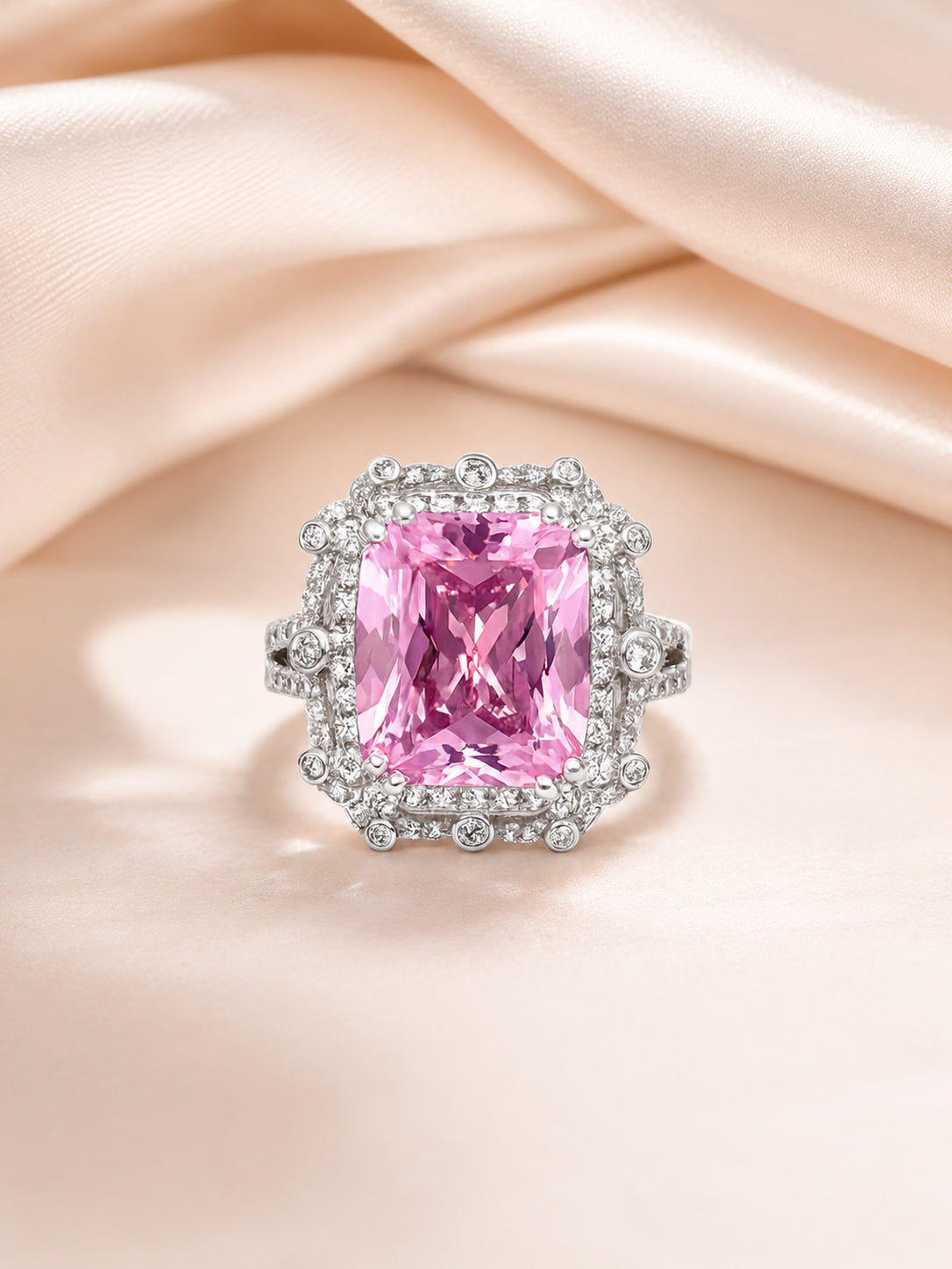 Rhodium Plated Cushion Cocktail Anti-Tarnish Waterproof Ring