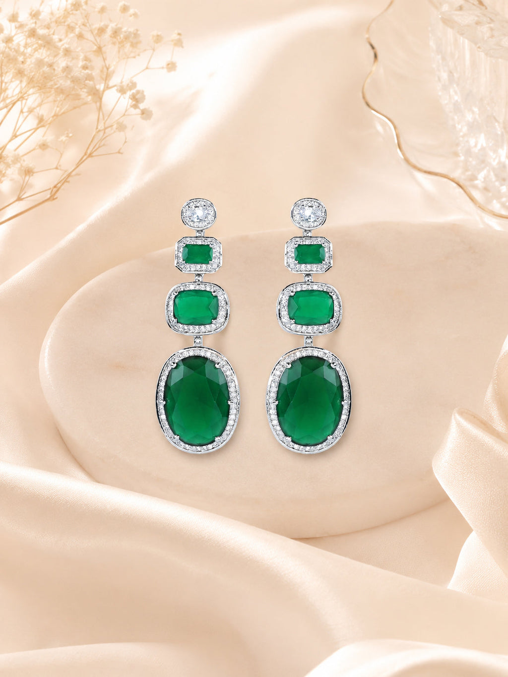 Emerald Cascade Triple Dangle Earrings