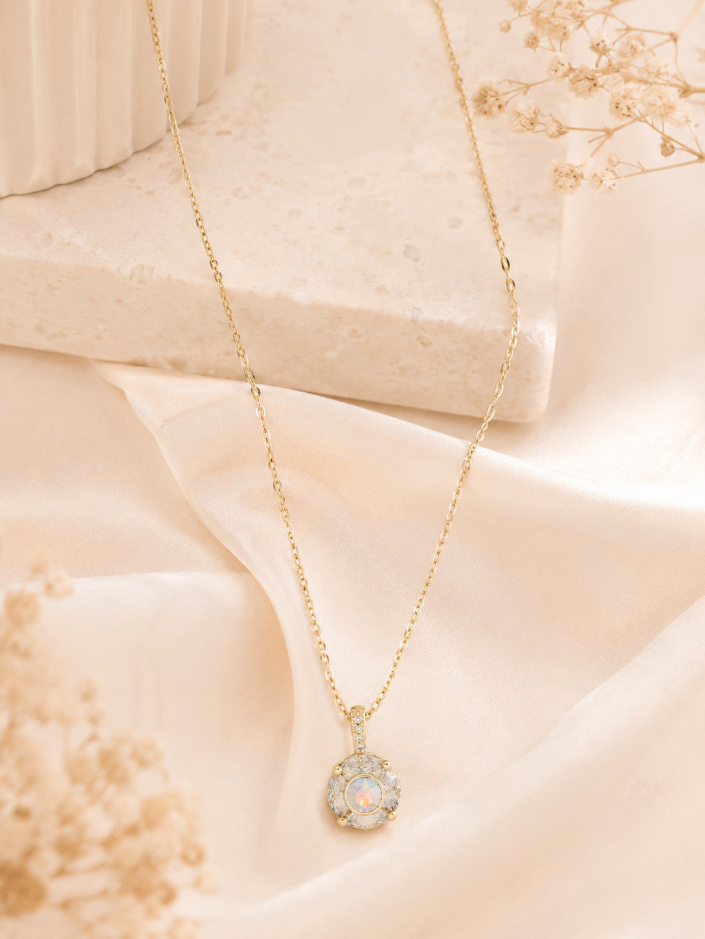 18K Gold Plated White Crystal Pendant Necklace