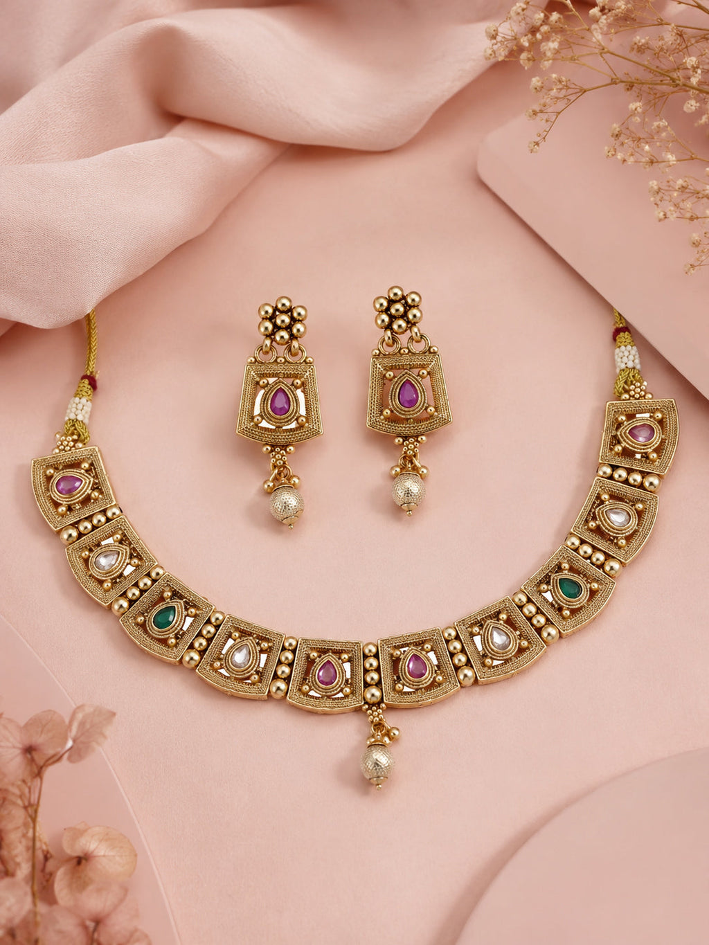 Aanura Gold Plated Heritage Panel Necklace Set