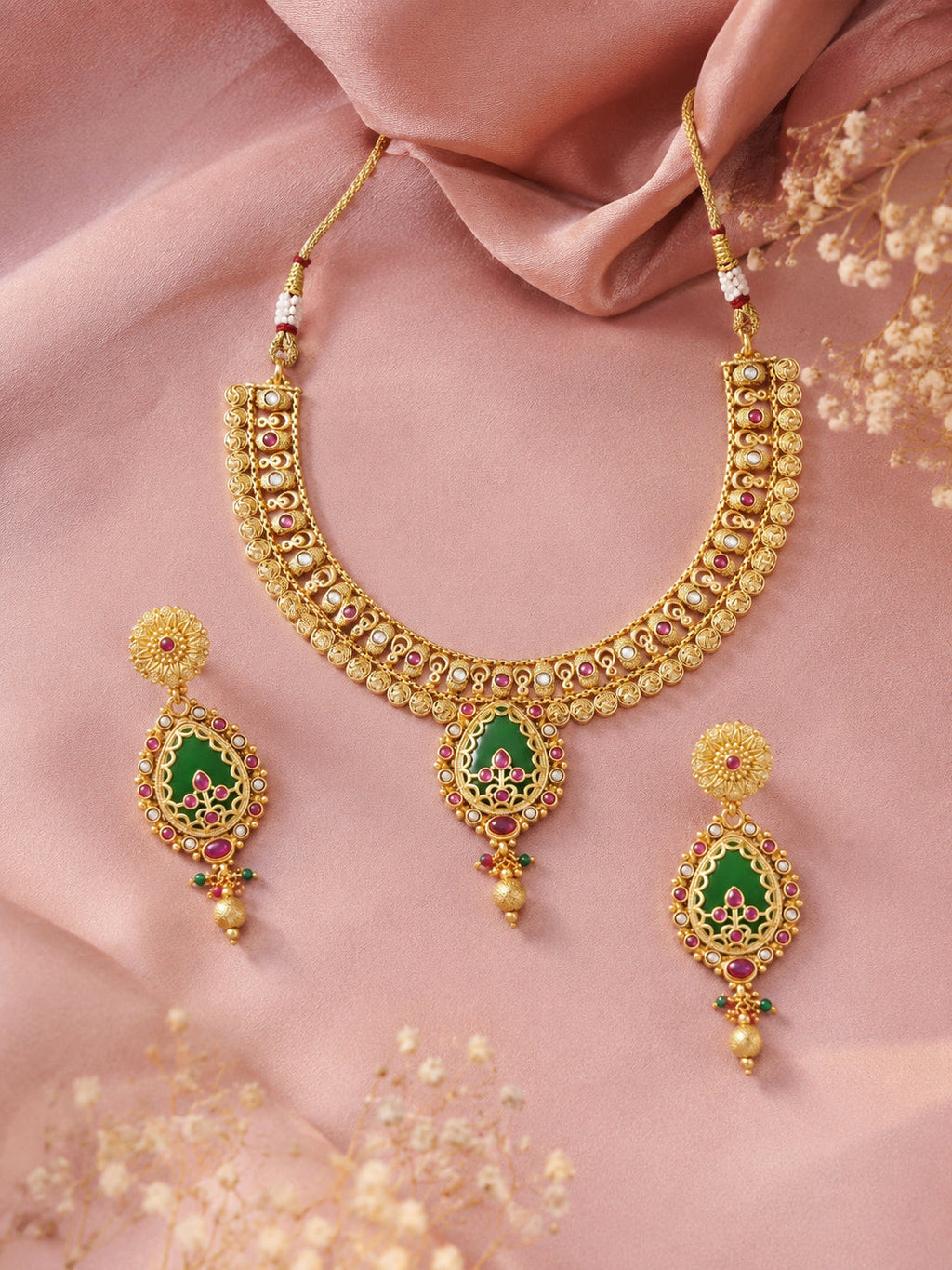 Aanura Antique Necklace with Ruby Teardrop Pendant