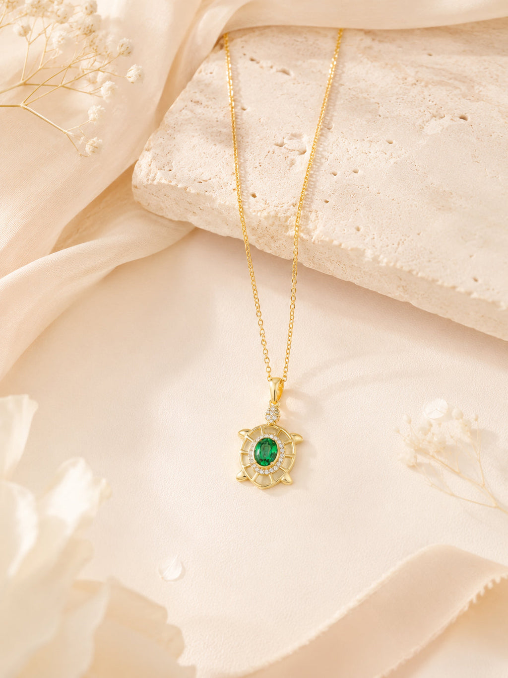 18K Gold Plated Green Turtle Crystal Necklace