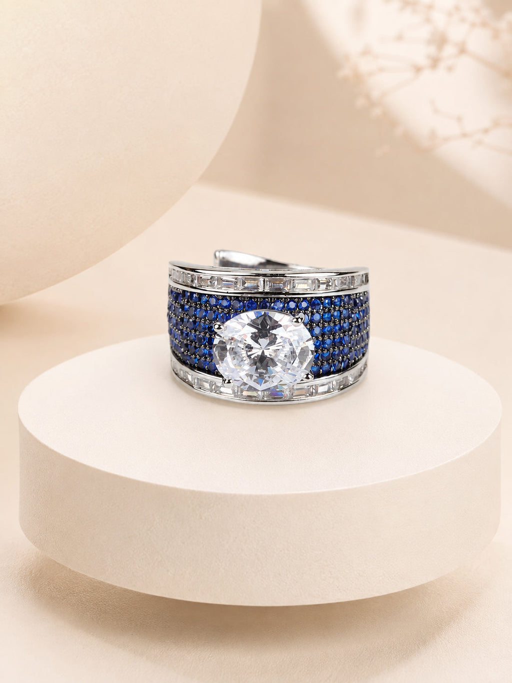 Rhodium Plated Emerald Pavé Anti-Tarnish Waterproof Ring