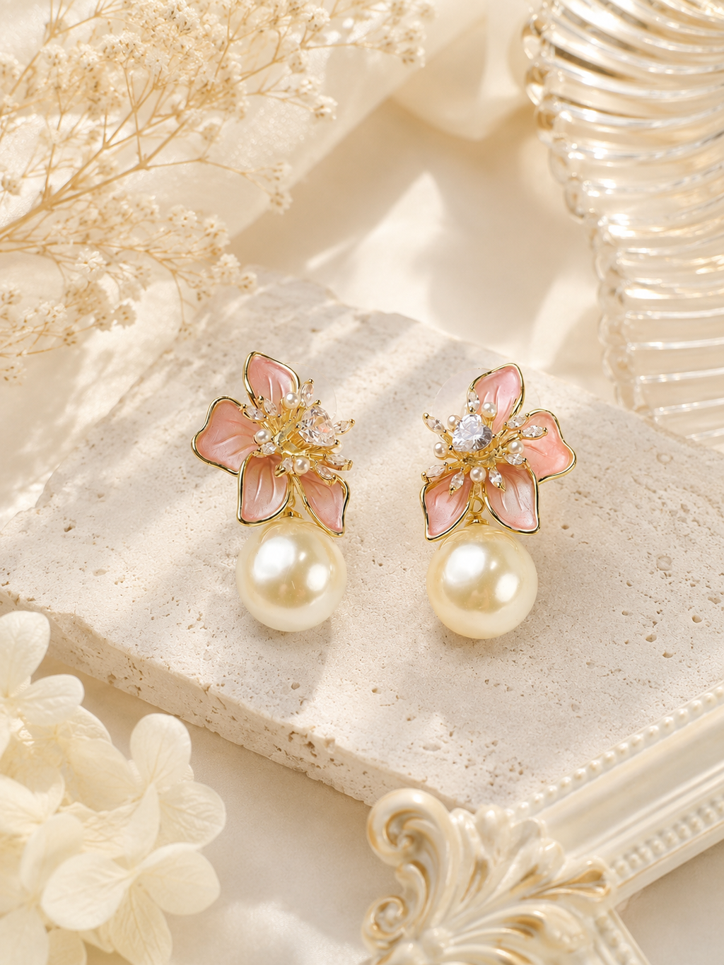Aanura Floral Pearl Drop Earrings