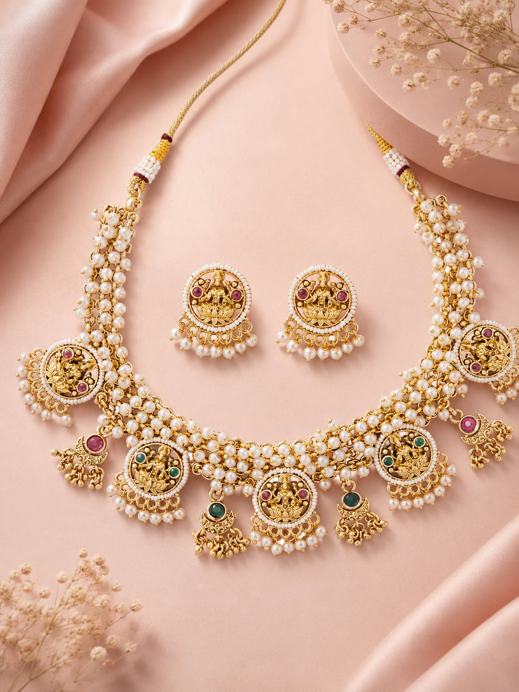 Aanura Traditional Necklace Set in Gold-Plated Finish