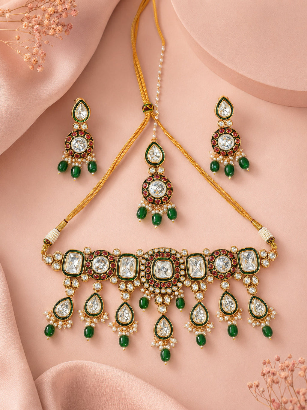 Aanura Gold Plated Traditional Necklace & Earring Set