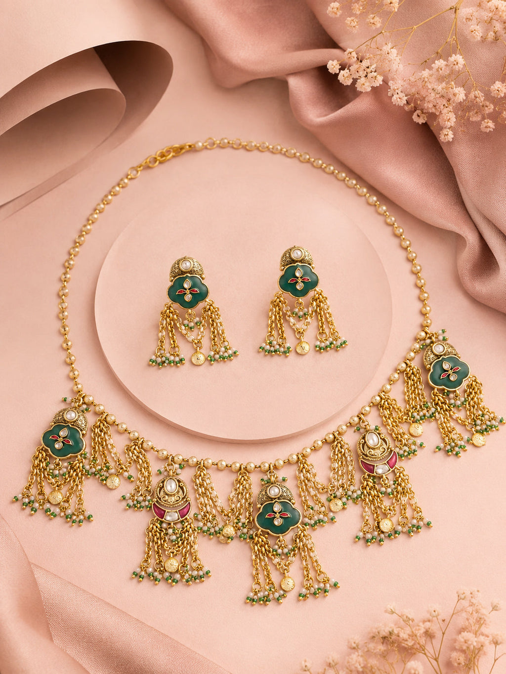 Aanura Heritage Layered Tassel Necklace Set