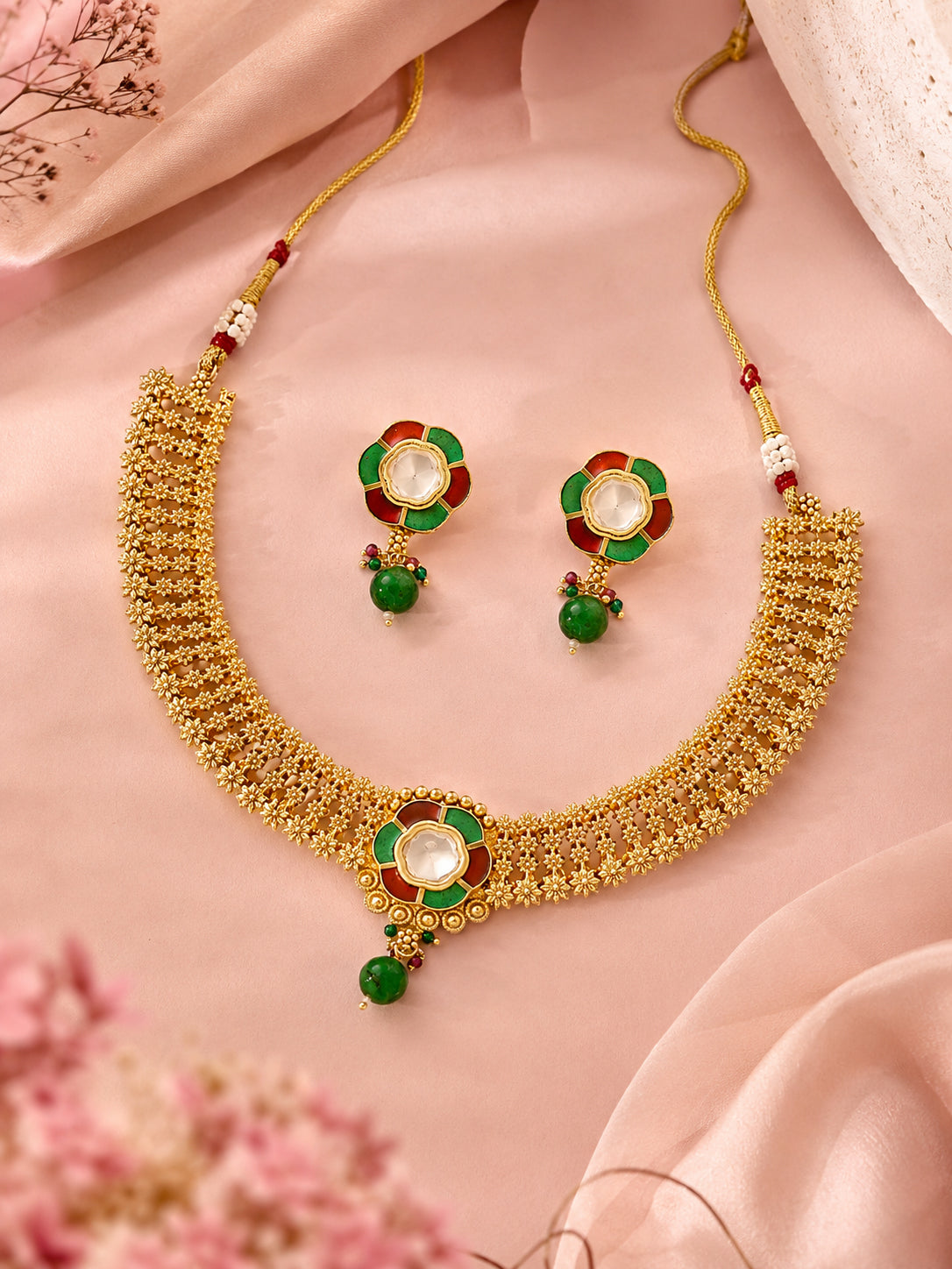 Aanura Elegant Kundan Choker Necklace with Earrings