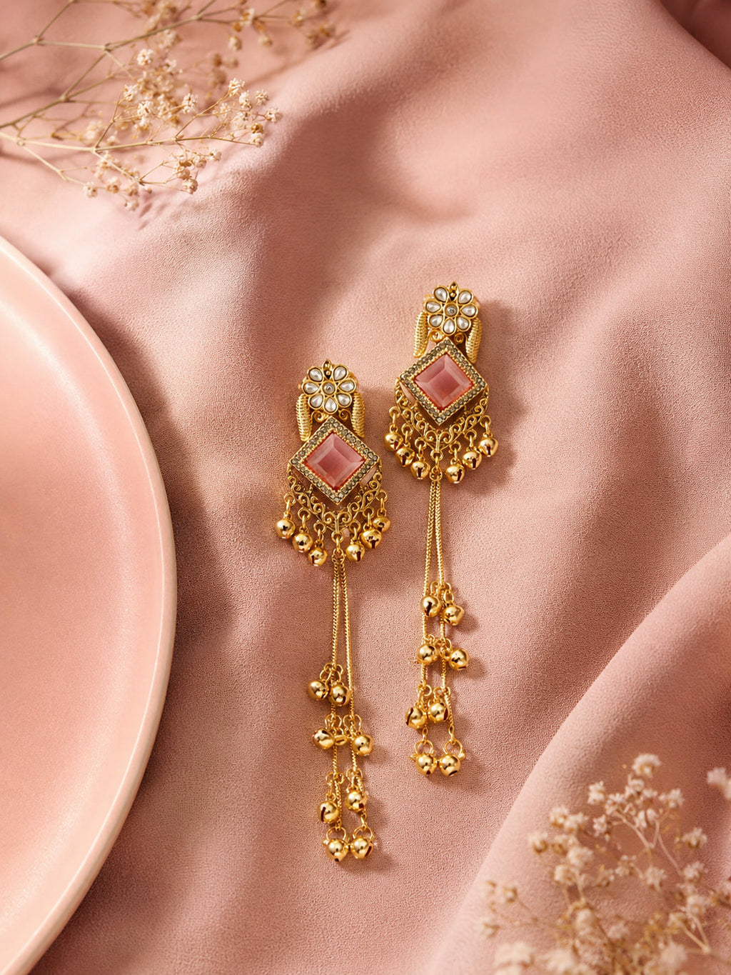Aanura Gold Plated Royal Drop Jhumka Earrings
