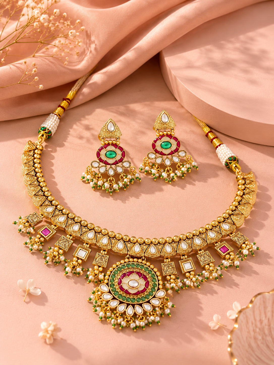 Aanura Royal Antique Choker Necklace with Earrings