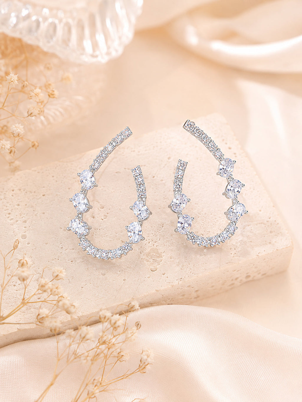 Aanura Pink Crystal Sparkling Hoop Earrings