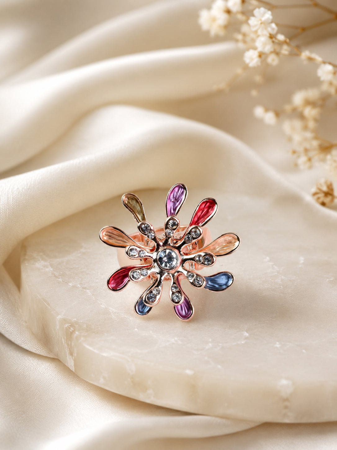 18K Gold Plated Floral Crystal Anti-Tarnish Waterproof Ring