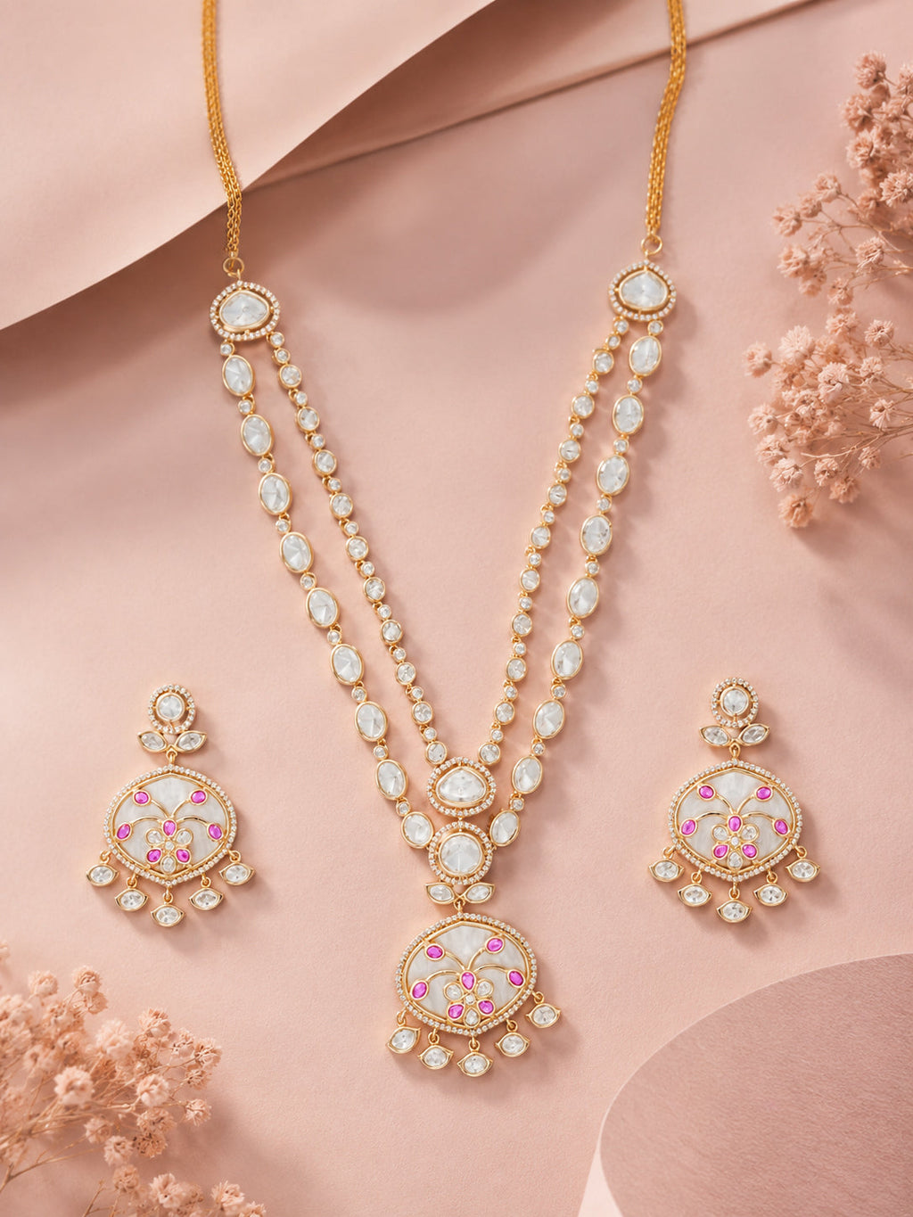 Aanura Green Meenakari Kundan Pendant Necklace Set