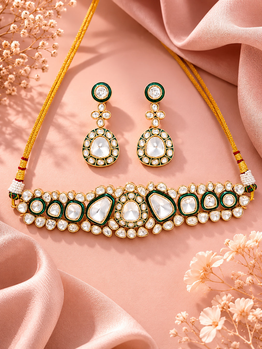 Aanura Kundan Choker Necklace Set with Matching Earrings