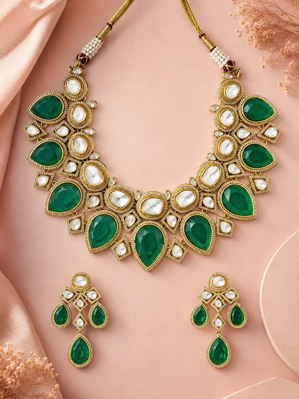 Aanura Grand Red Bridal Necklace with Kundan Embellishments