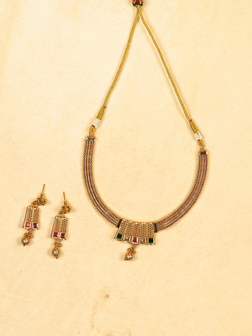Aanura Gold Plated Layered Necklace & Earring Set