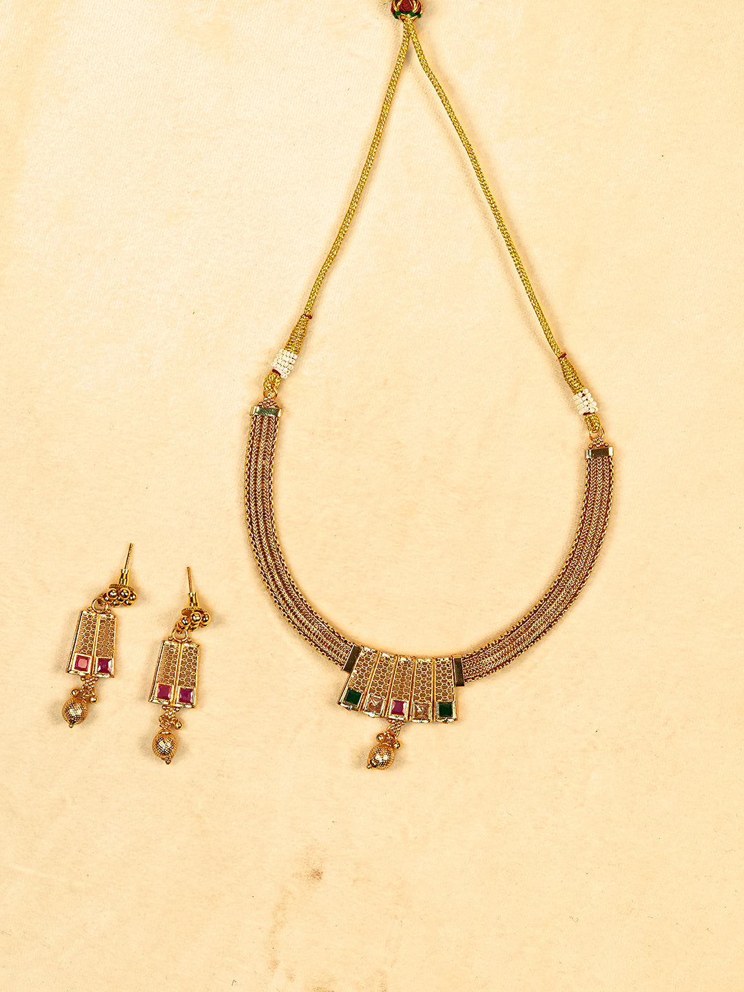 Aanura Gold Plated Layered Necklace & Earring Set