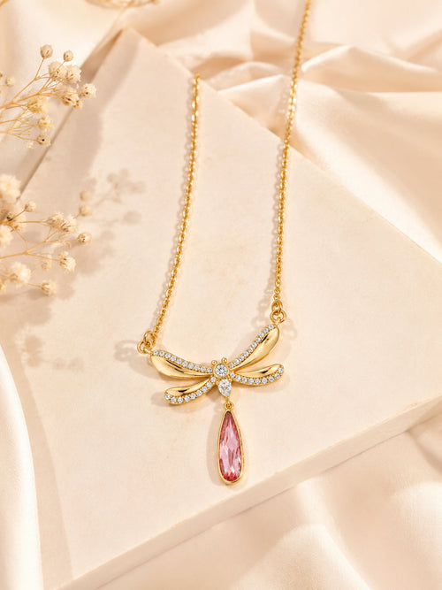 18K Gold Plated Pink Wing Teardrop Necklace