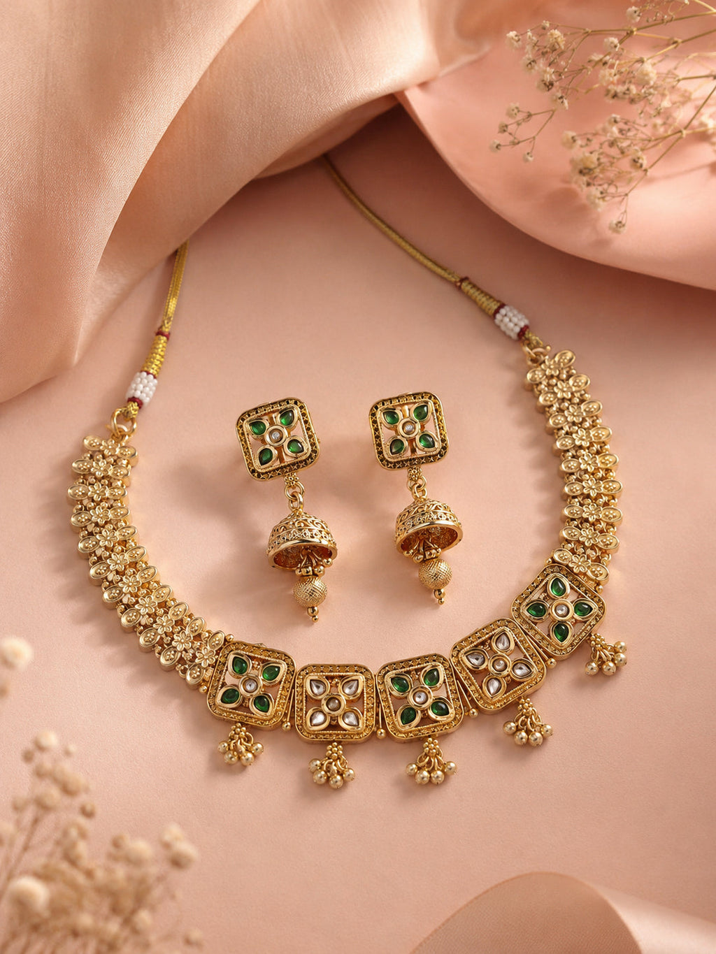 Aanura Antique Square Panel Choker Set with Earrings