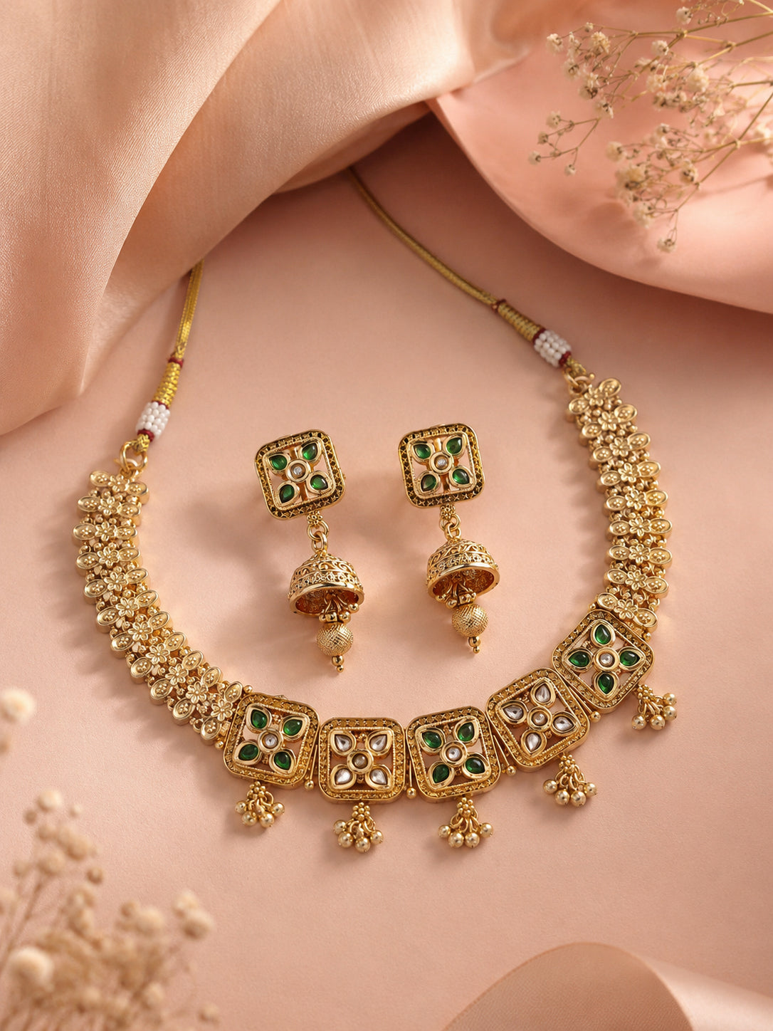 Aanura Antique Square Panel Choker Set with Earrings