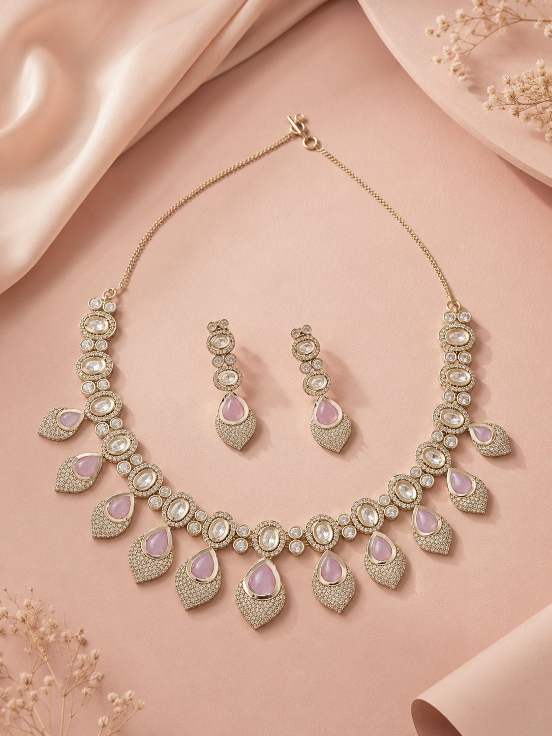 Aanura Lavender Drop Kundan Necklace Set with Earrings