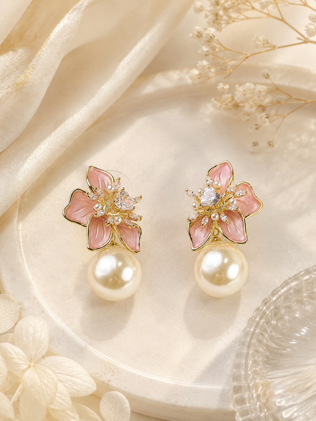 Aanura Floral Pearl Drop Earrings