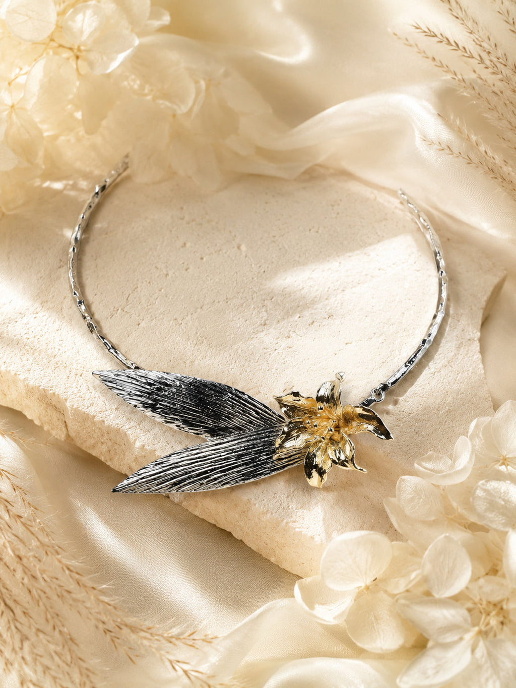 Aanura Silver Floral Statement Choker Necklace