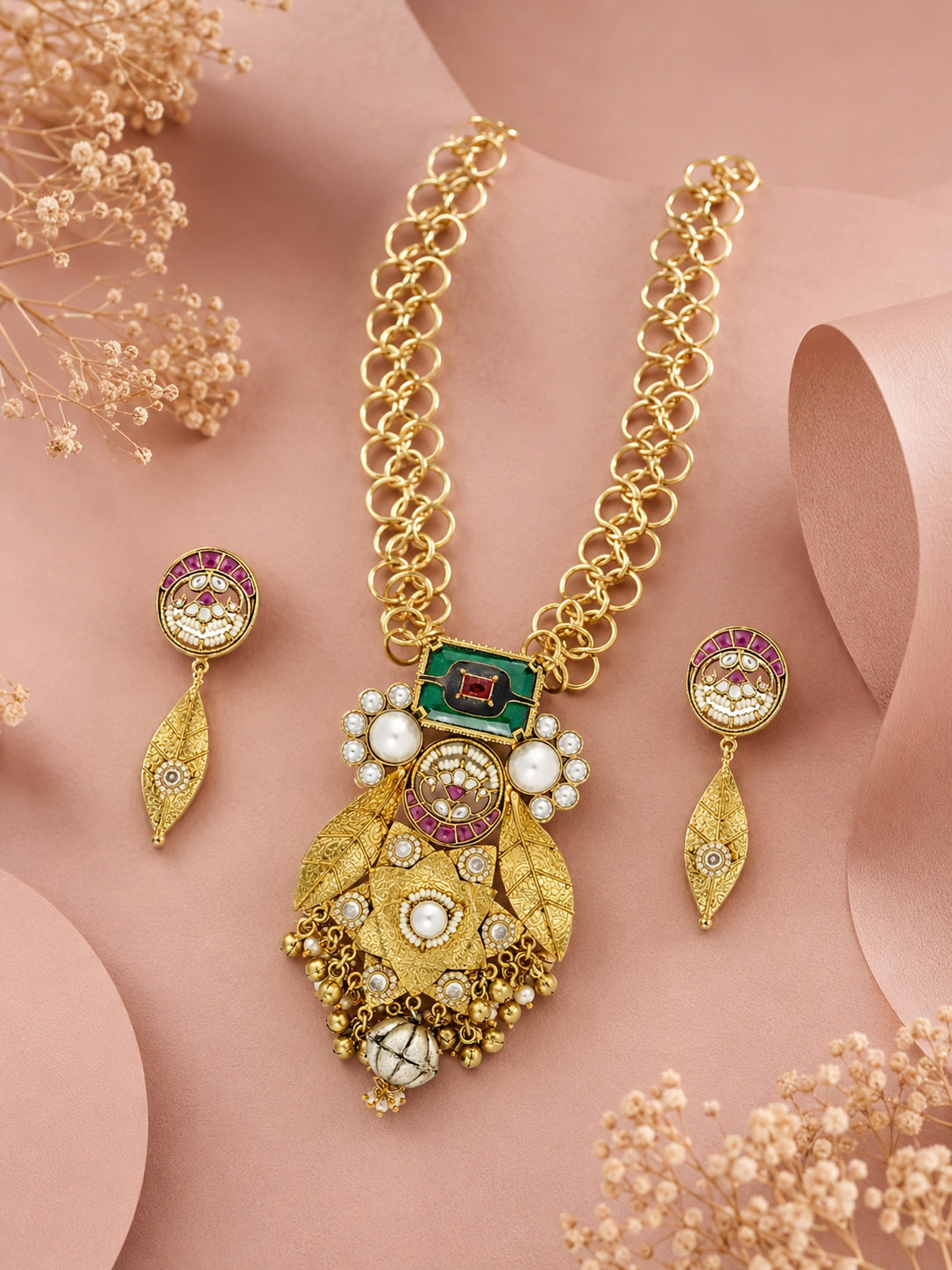 Aanura Antique Statement Pendant Necklace & Earrings