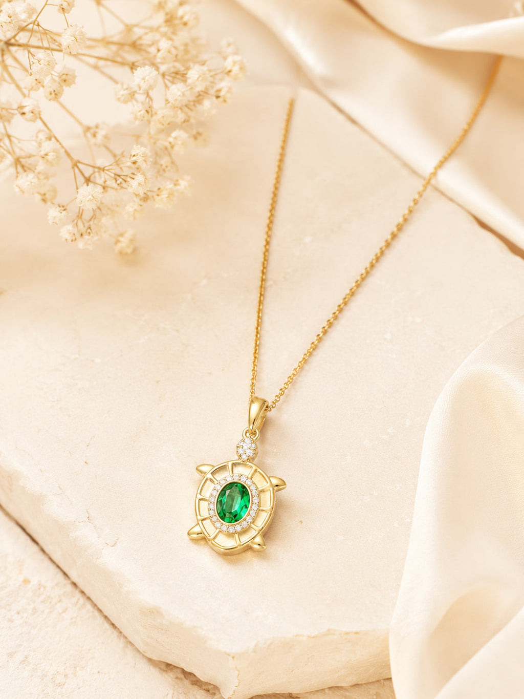 18K Gold Plated Green Turtle Crystal Necklace