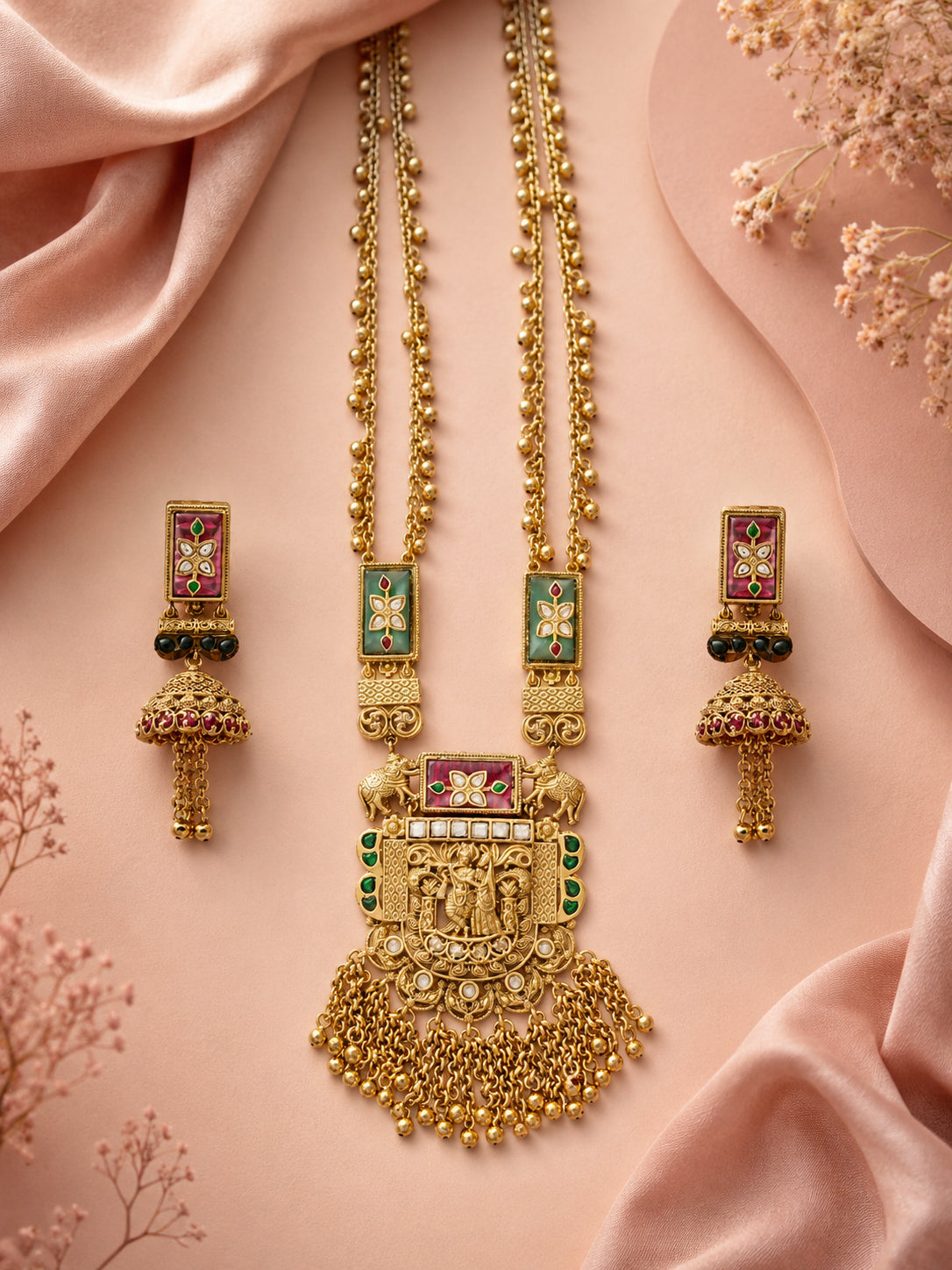 Aanura Heritage Temple Necklace Set with Krishna Motif
