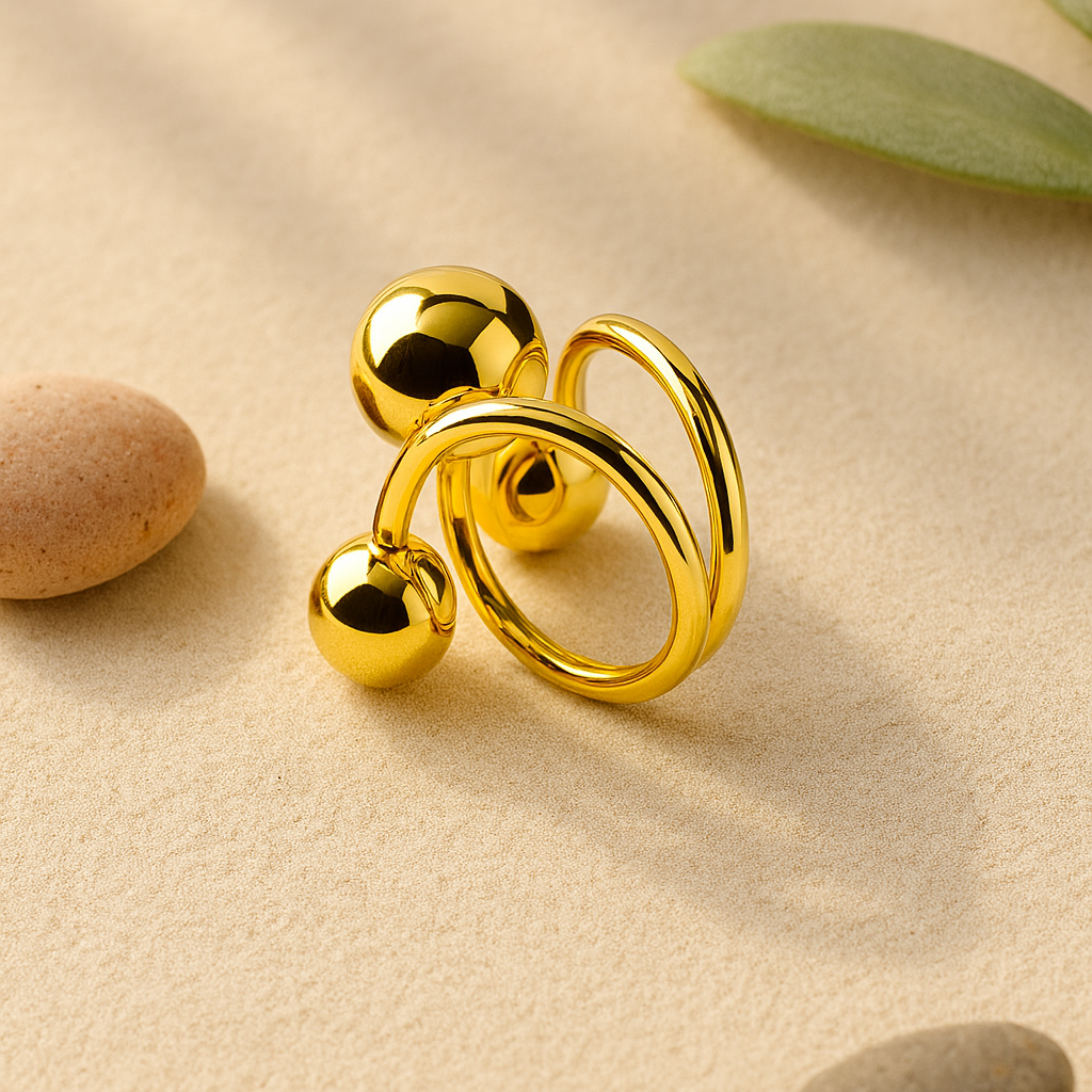 18K Gold Plated Sphere Anti-Tarnish Waterproof Ring